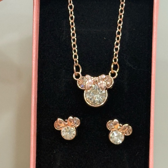 Jewelry Set | Rose Gold Minnie Mouse Earring Studs + Necklace - Picture 3 of 4
